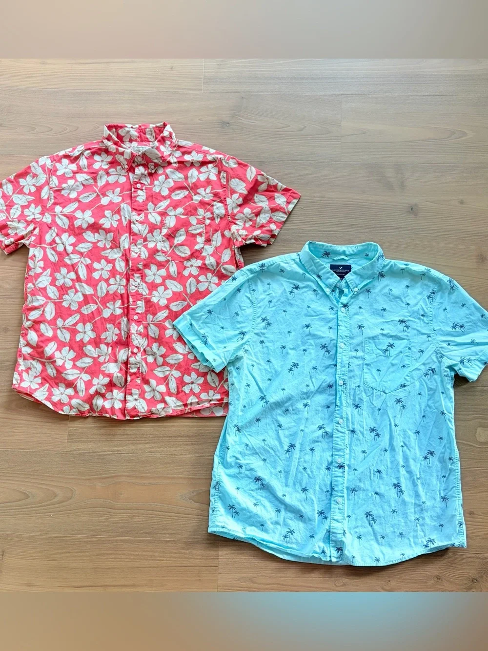 J. Crew Coral Floral & Light Blue Palm Short-Sleeve Button Shirts